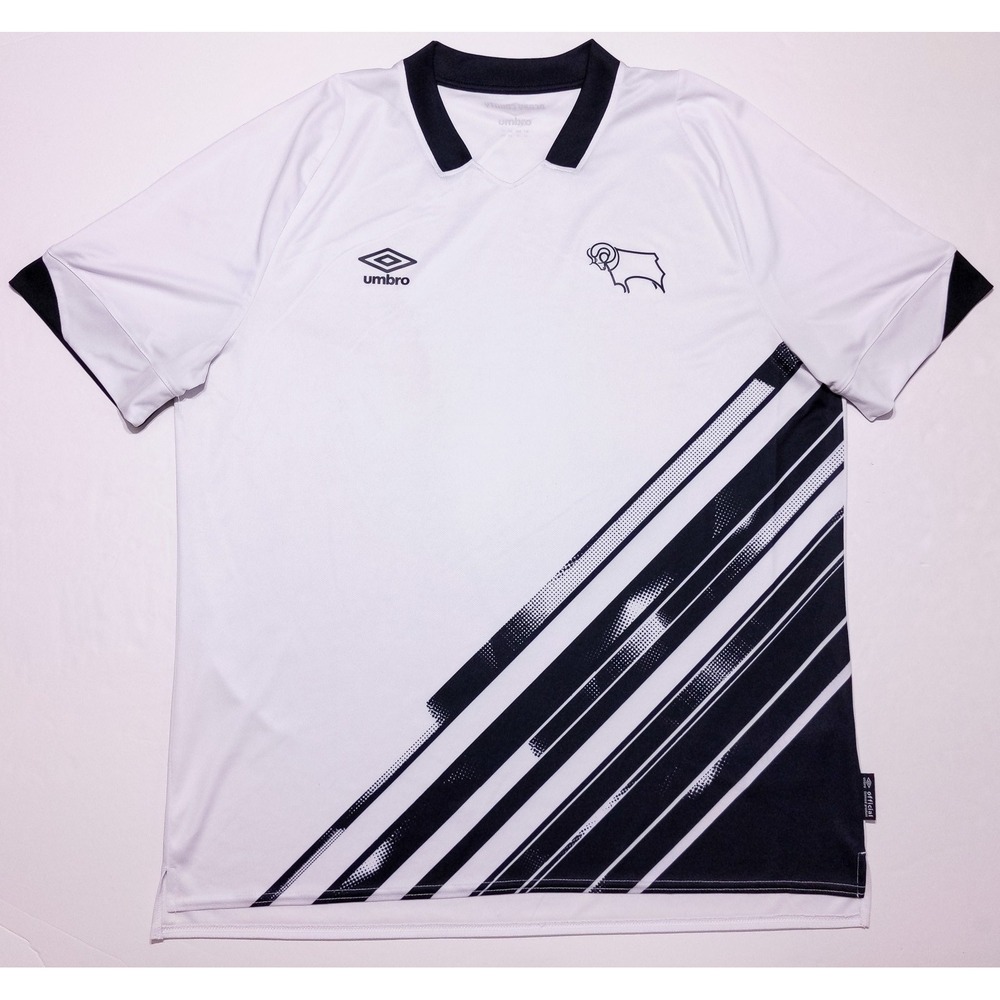UMBRO Derby County Soccer Football Jersey 2022 White Black Striped XXL 2XL‎